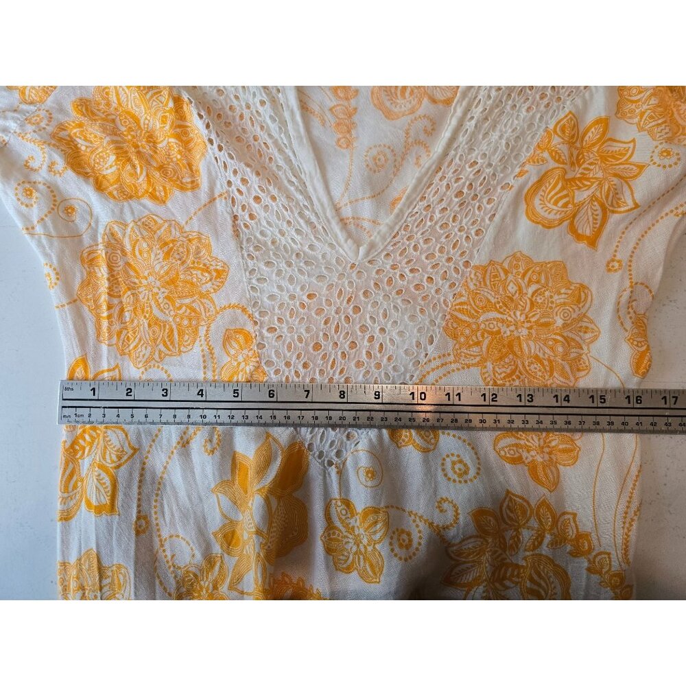 Sunday 100% Linen‎ Eyelet V-Neck Midi Dress/Beach Cover Up Floral Resort M - Picture 8 of 8